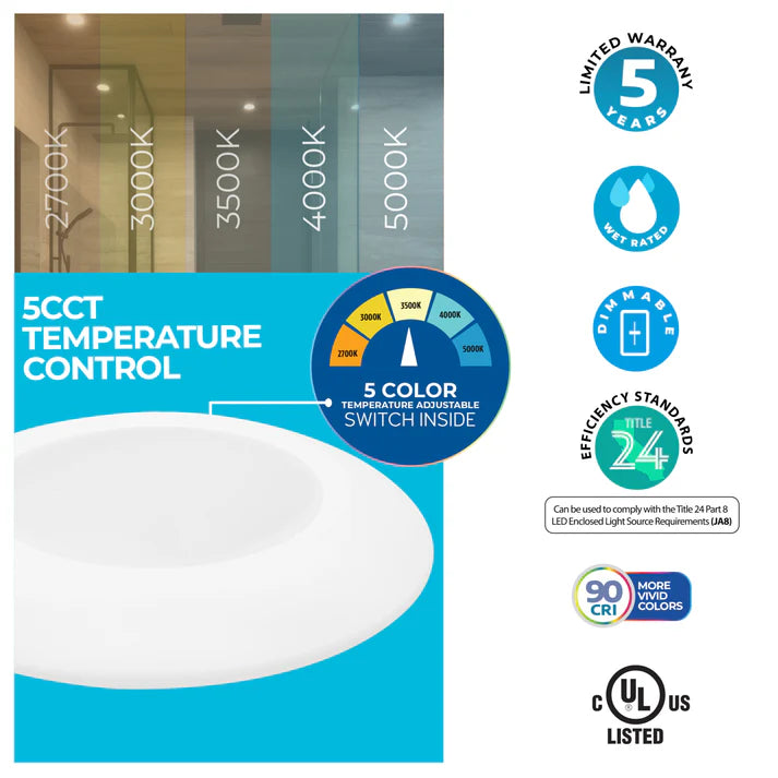 Bulbrite 773273, LED 14 Watt 7" Disc Light, 5CCT Selectable - 27/30/35/40/50K, 1100 Lumens