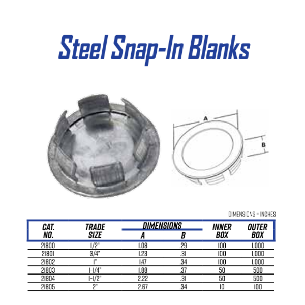 Morris Products 21805, Steel Snap-In Blanks 2", Use to Close Off Unused Openings in Boxes and Panel Boards
