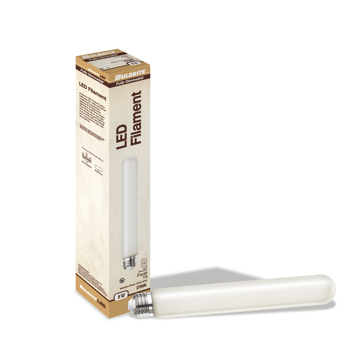 Bulbrite LED Filament 5 Watt Dimmable 7 Inch T9 Tubular Light Bulb with Frost Glass Finish and Medium (E26) Base - 2700K (Warm White Light), 350 Lumens