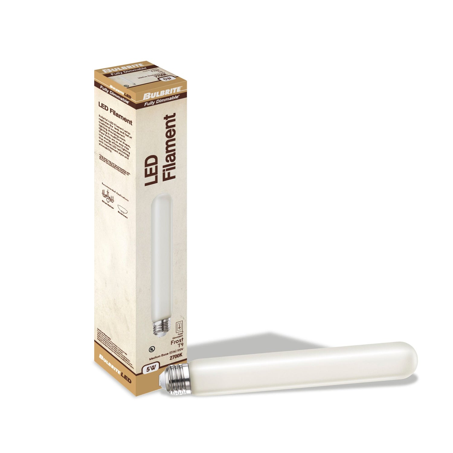 Bulbrite LED Filament 5 Watt Dimmable 7 Inch T9 Tubular Light Bulb with Frost Glass Finish and Medium (E26) Base - 2700K (Warm White Light), 350 Lumens