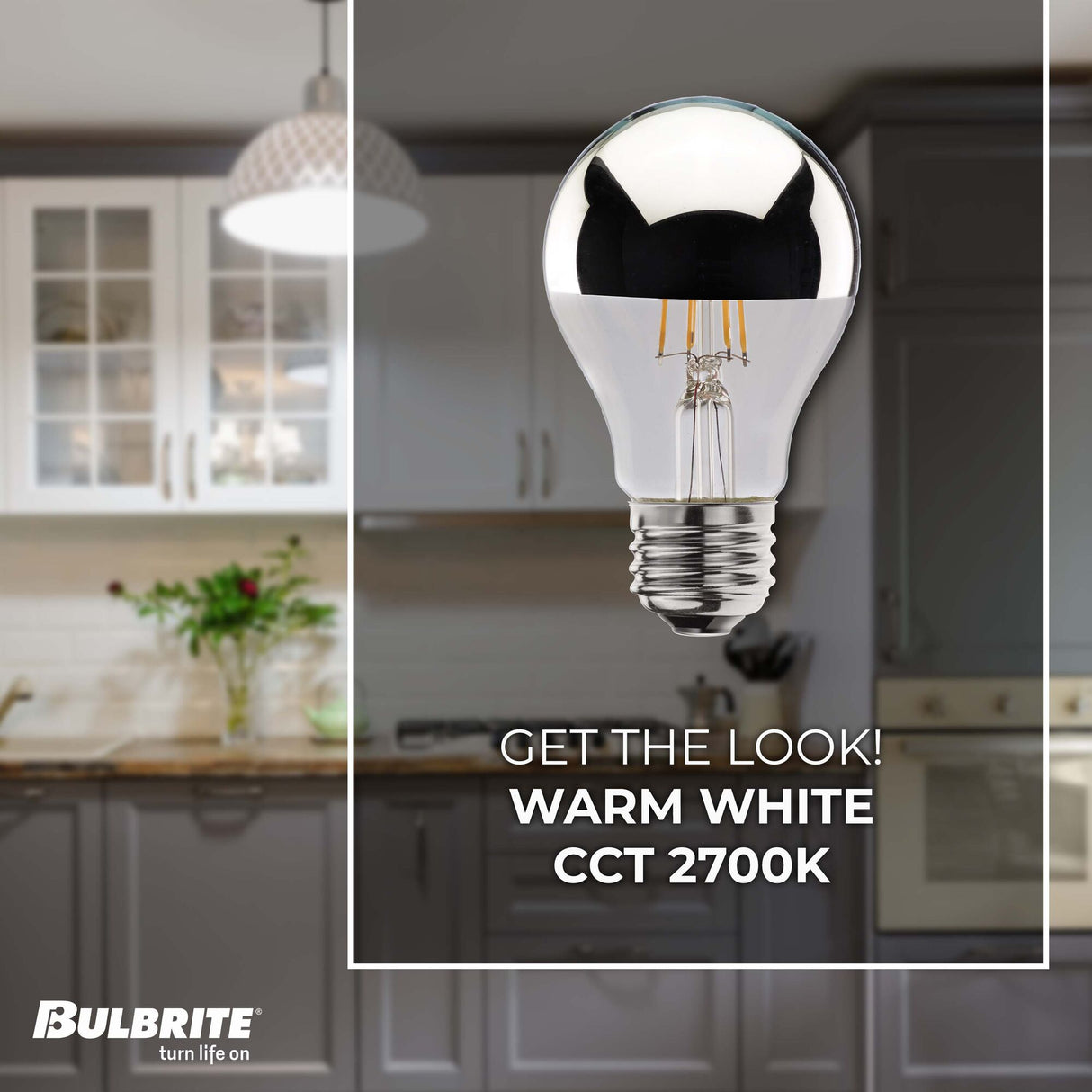 Bulbrite 776671, LED Filament Dimmable 4.5 Watt Half Chrome A19 Light Bulbs with Medium (E26) Screw Base, 2700K (Warm White Light)