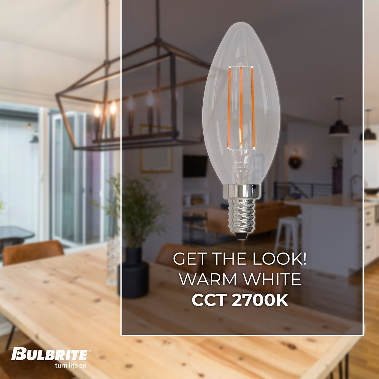 Bulbrite LED Filament 5 Watt Dimmable B11 Light Bulb with Clear Glass Finish and Candelabra (E12) Base - 2700K (Warm White Light), 500 Lumens