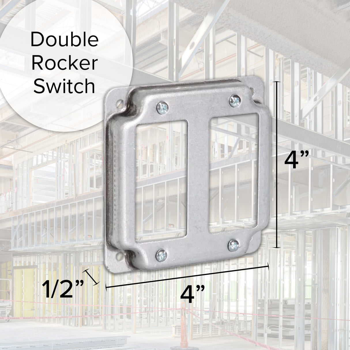 Mulberry Metal Products 11433U, 4 inch square cover, raised 2-Gang Rocker Switch Cover, Made in USA
