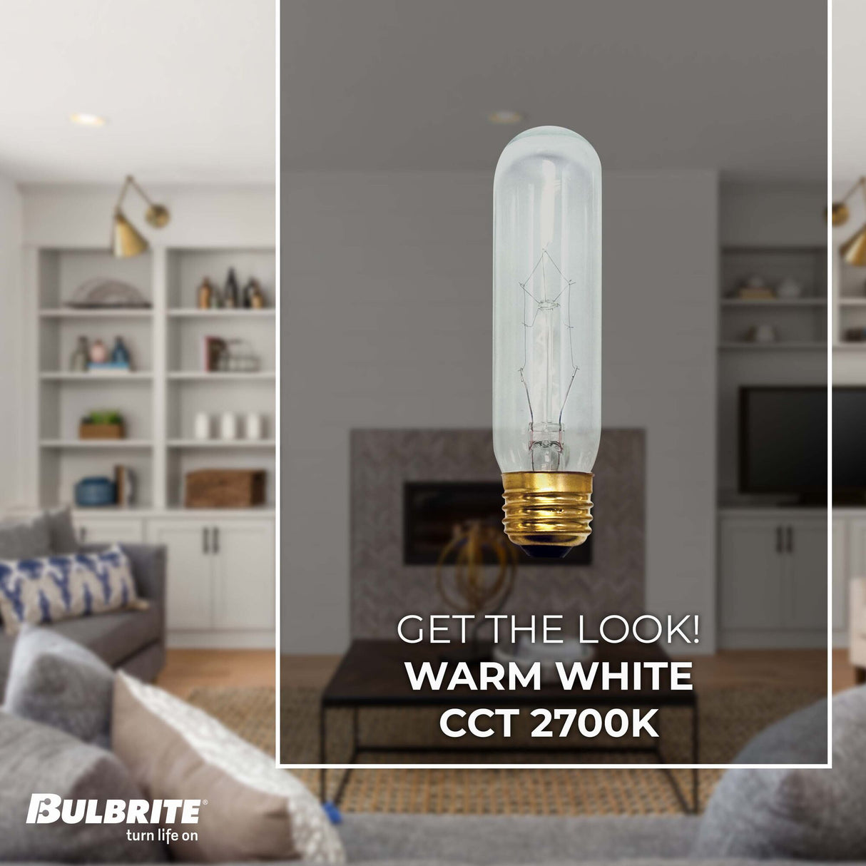 Bulbrite Incandescent Showcase, Aquarium T10 Light Bulb with E26 base, Clear, 2700K