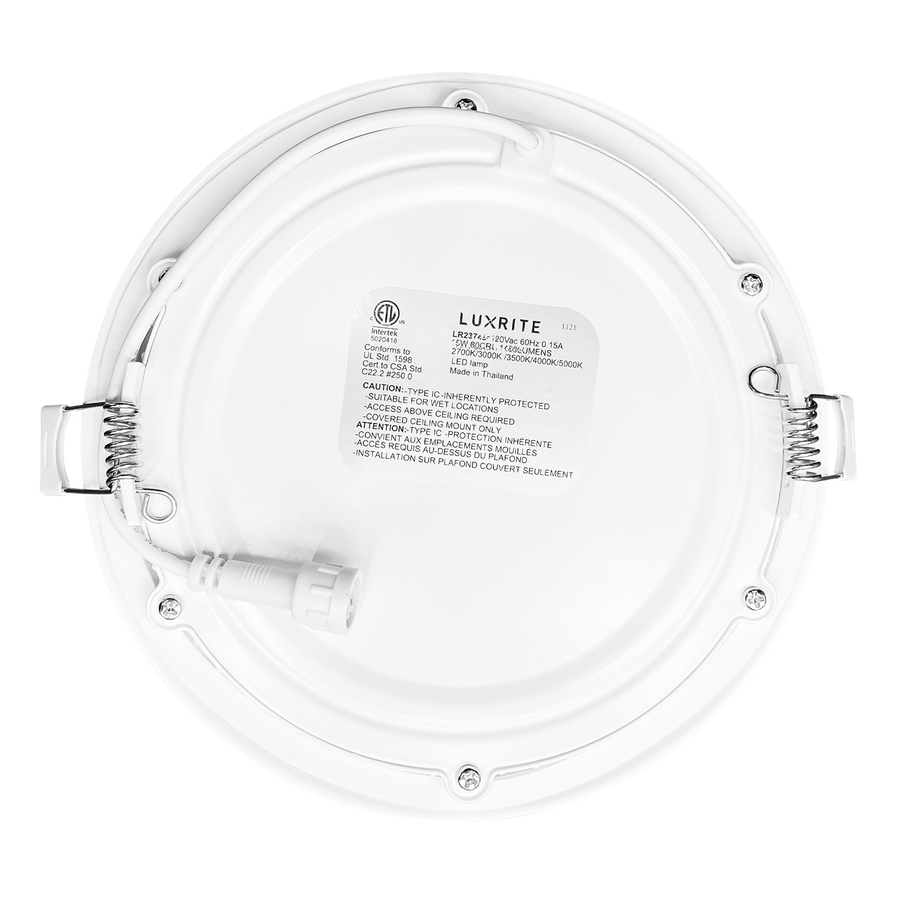 Luxrite LR23761, 6" Mini Panel Round 5CCT Smooth Canless Wafer Spotlight