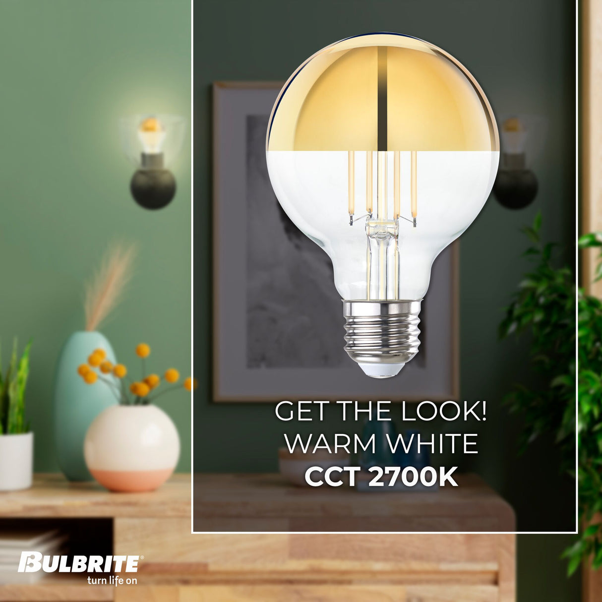 Bulbrite 776923, LED Filament 4.5 Watt Dimmable G25 Light Bulb with Half Gold Glass Finish and Medium (E26) Base - 2700K (Warm White Light), 350 Lumens