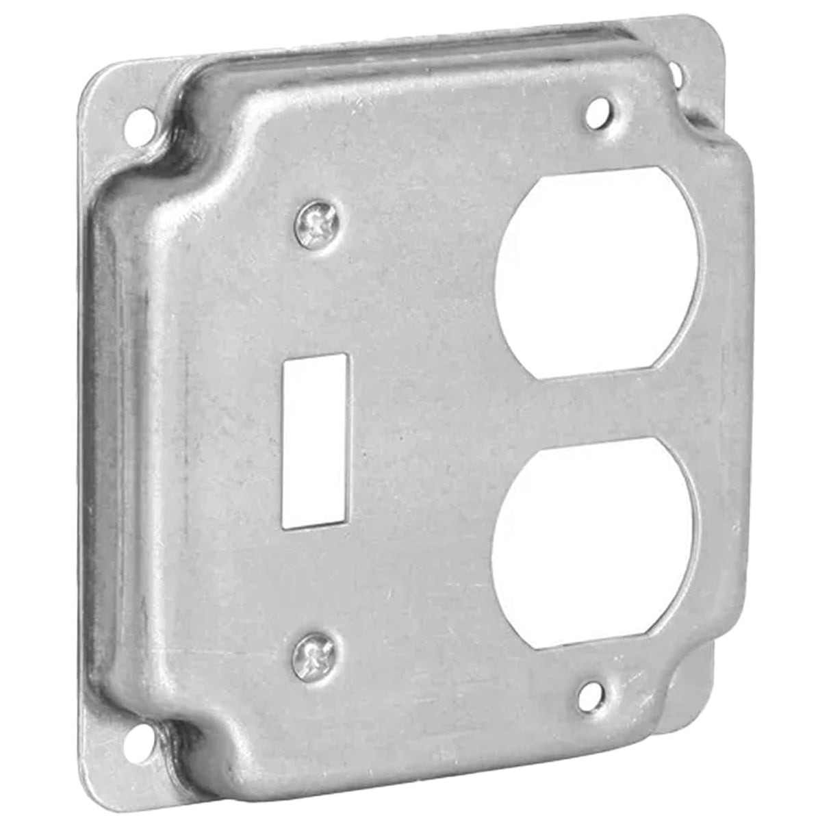 Mulberry Metal Products 11413U, 4 inch Square Galvanized Steel Toggle Switch and Duplex Receptacle Electrical Box Cover