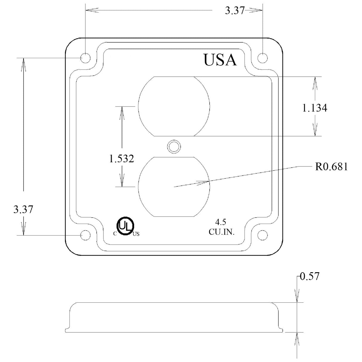 Mulberry Metal Products 11402U, 4 Inch Square Metal Electric Box Cover, Raised, Duplex Receptacle