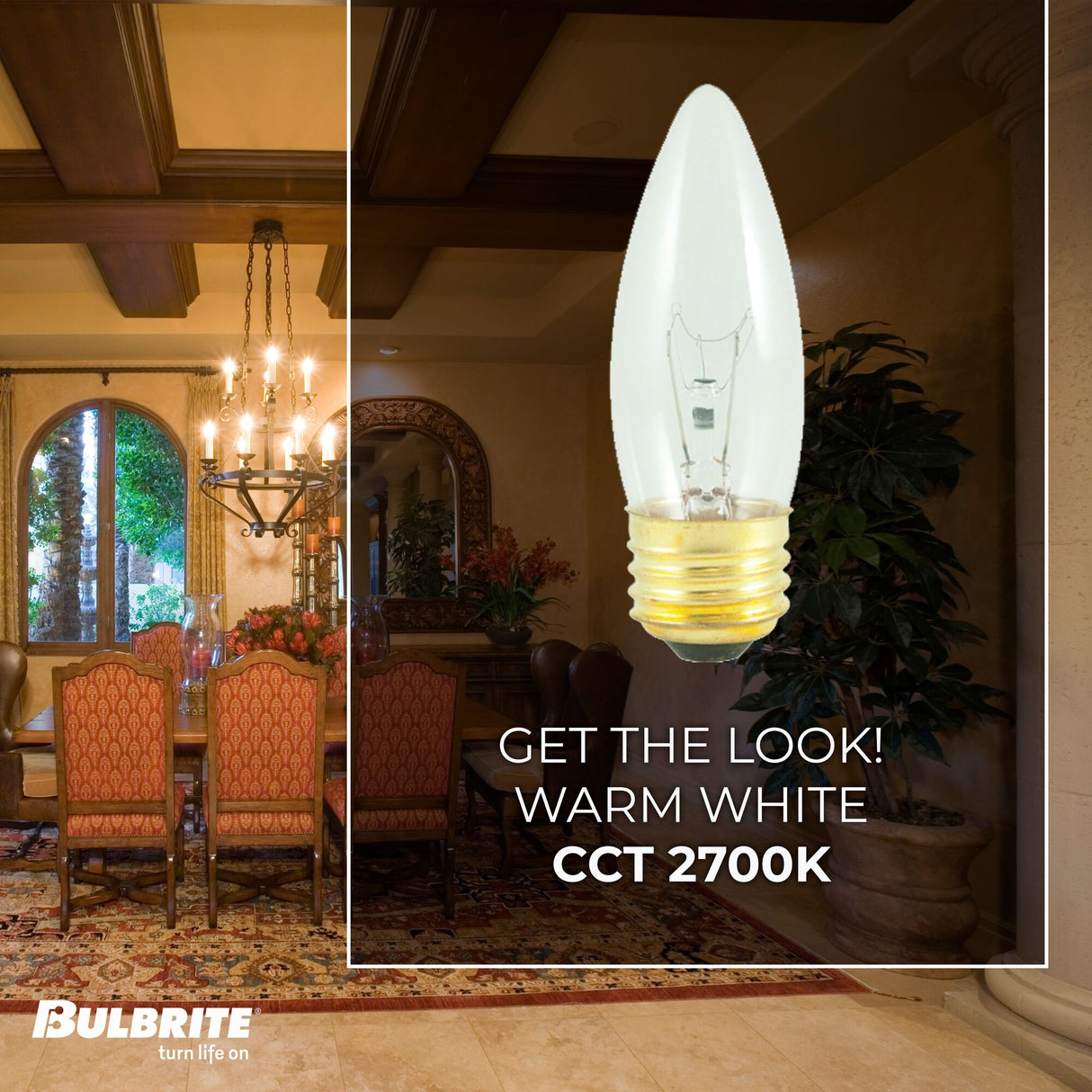 Bulbrite 40 Watt Dimmable B10 Incandescent Light Bulbs with Clear Finish and Medium (E26) Base - 2700K (Warm White Light), 225 Lumens