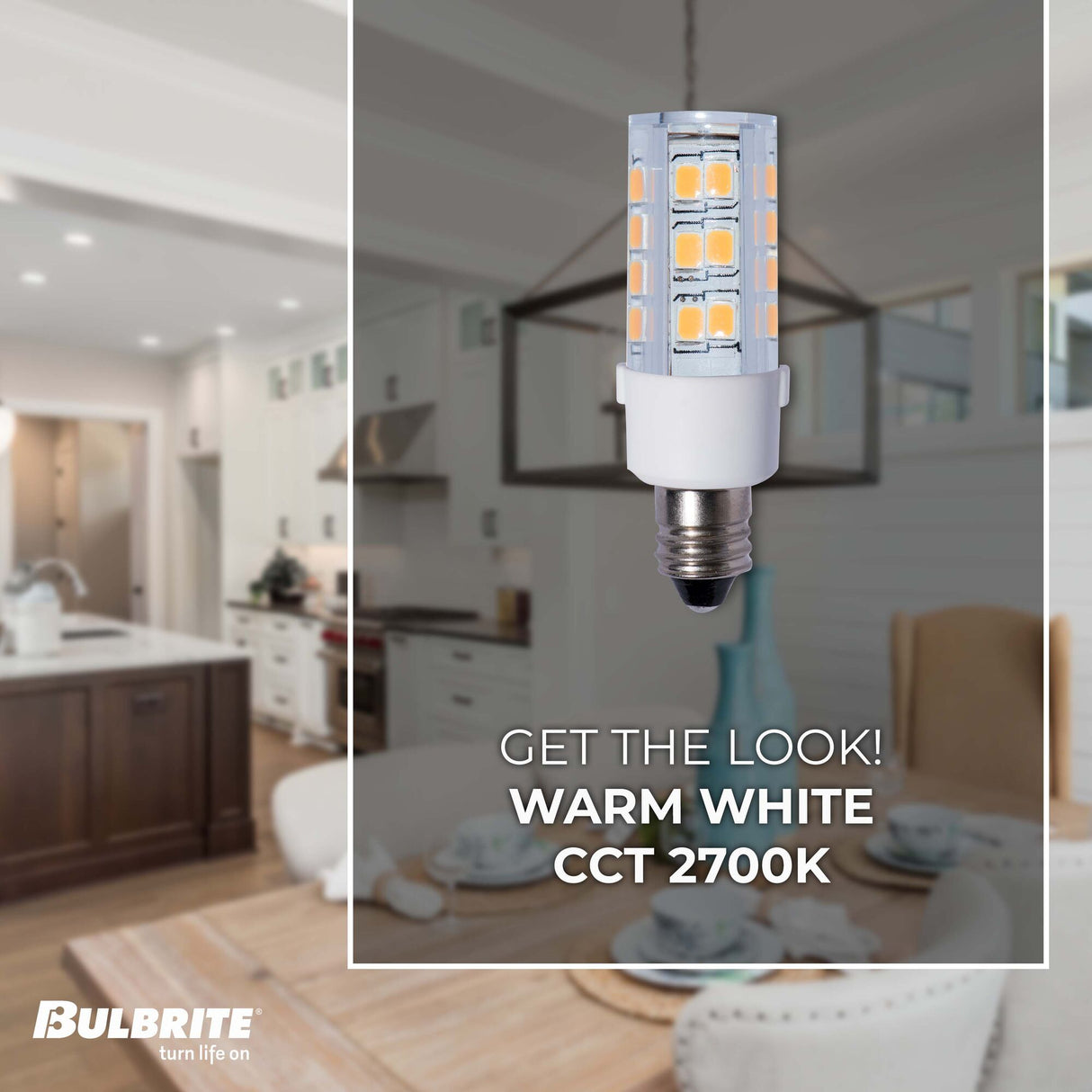 Bulbrite LED Mini T4 Dimmable Candelabra Screw Base (E12) Tubular Light Bulb 35 Watt Equivalent 2700K, Clear