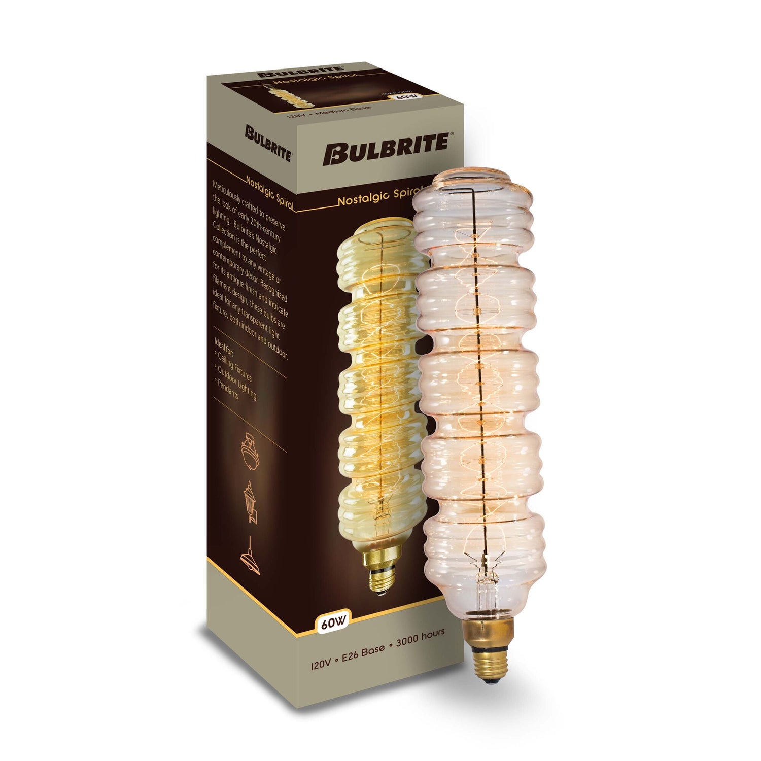 Bulbrite 137501, Grand Nostalgic Collection 60 Watt Dimmable Water Bottle Shape Oversized Decorative Incandescent Light Bulb with Medium (E26) Base, 2200K Amber Light, Antique Glass Finish