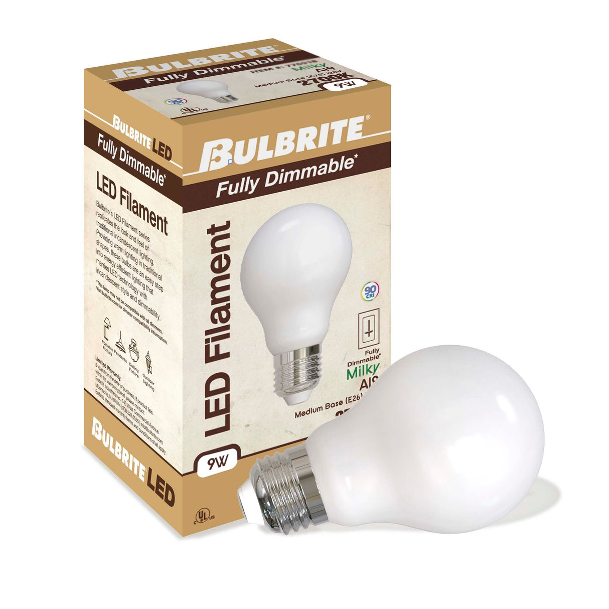 Bulbrite 8.5 Watt Dimmable Milky Finish A19 Medium (E26) LED Bulb - 1100 Lumens, 2700K, and 80 CRI