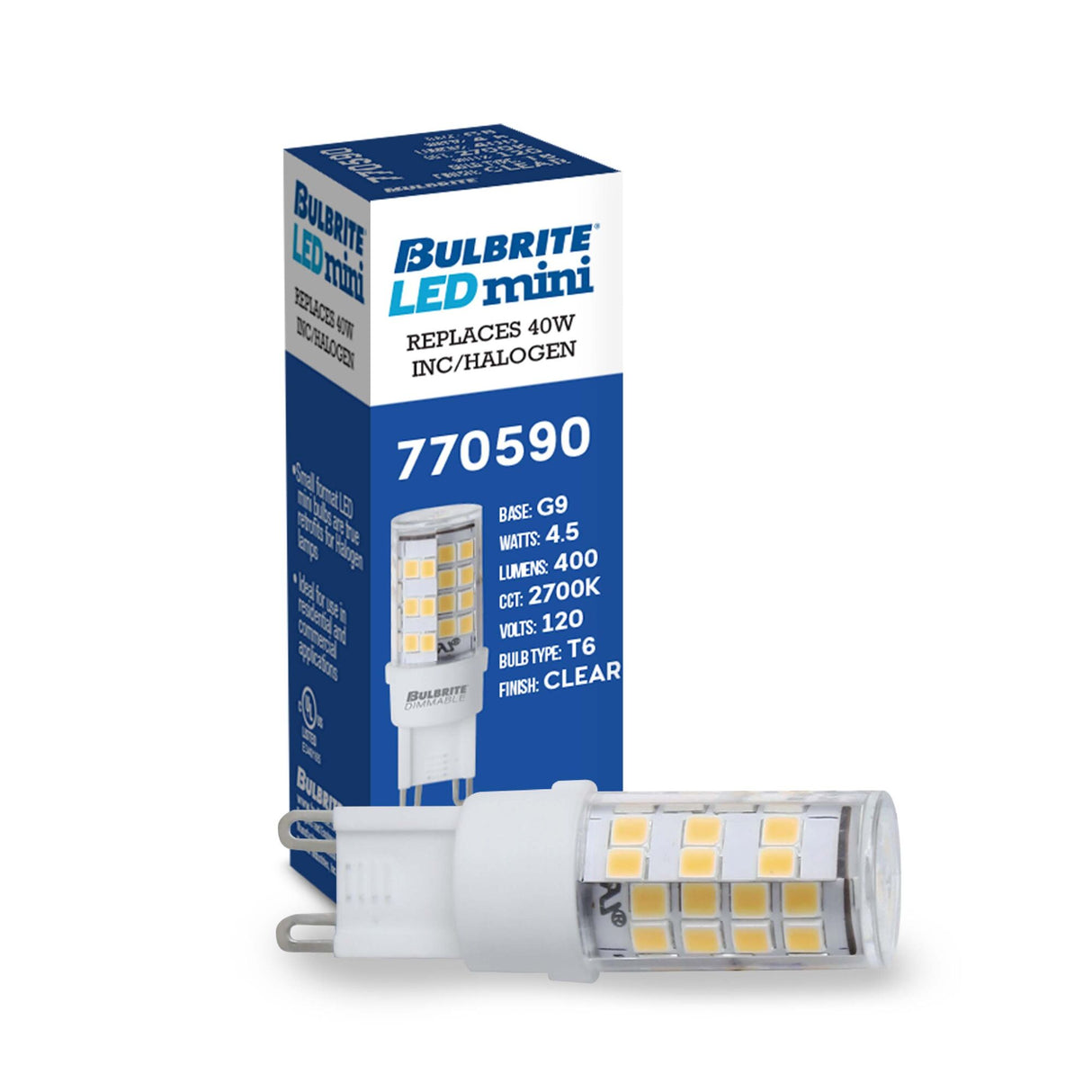 Bulbrite 770590, LED T6 Dimmable Bi-Pin Base (G9) Tubular Light Bulb, 35 Watt Equivalent, 2700K, Clear