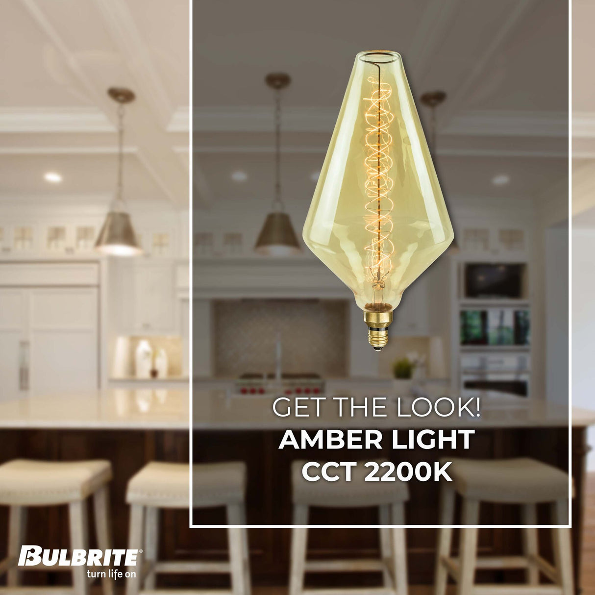 Bulbrite Grand Nostalgic Collection 60 Watt Dimmable Diamond Shape Oversized Decorative Incandescent Light Bulb with Medium (E26) Base, 2200K Amber Light, Antique Glass Finish