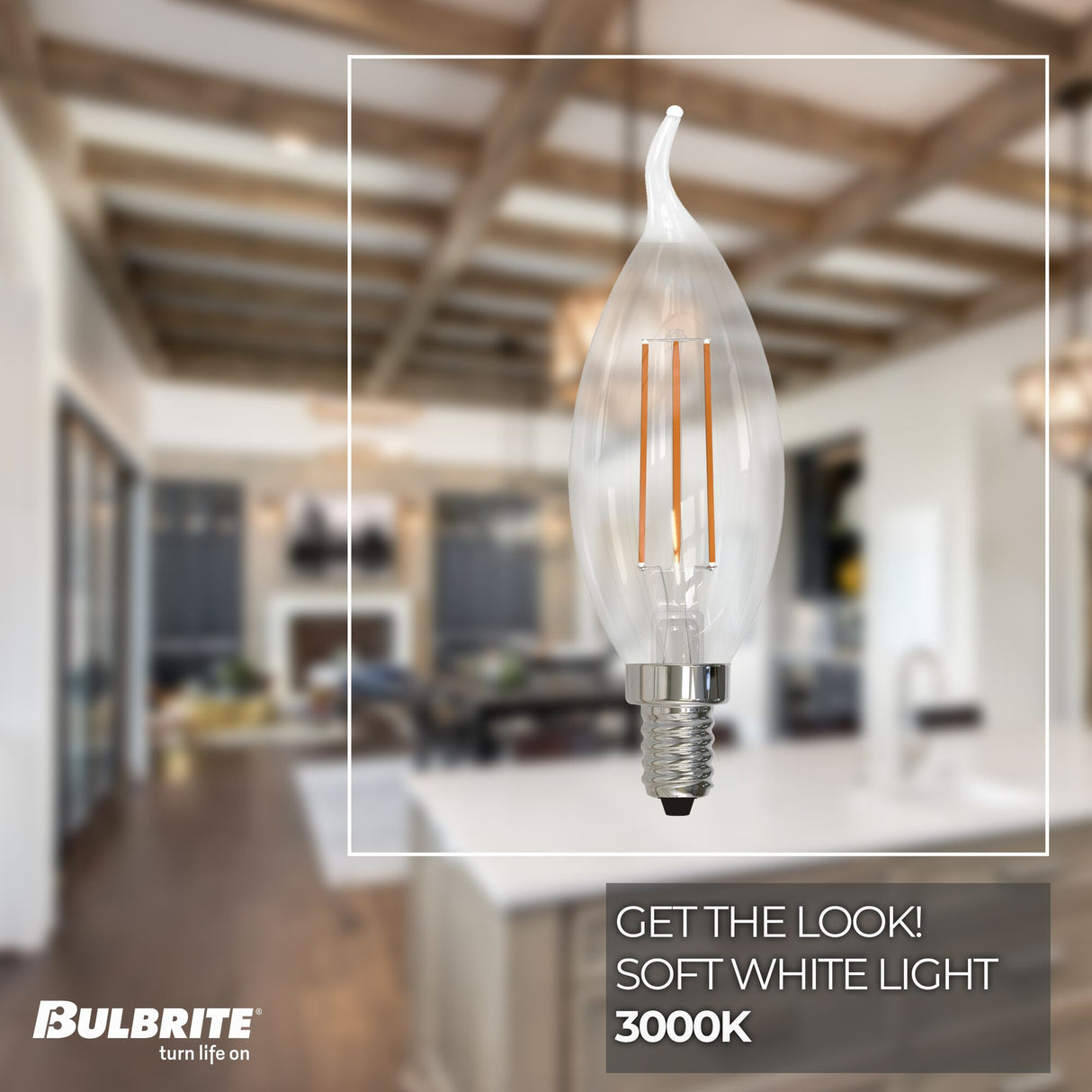 Bulbrite 776864, 4.5 Watt Dimmable Clear Filament CA10 Candelabra (E12) LED Bulb - 350 Lumens, 3000K, and 90 CRI