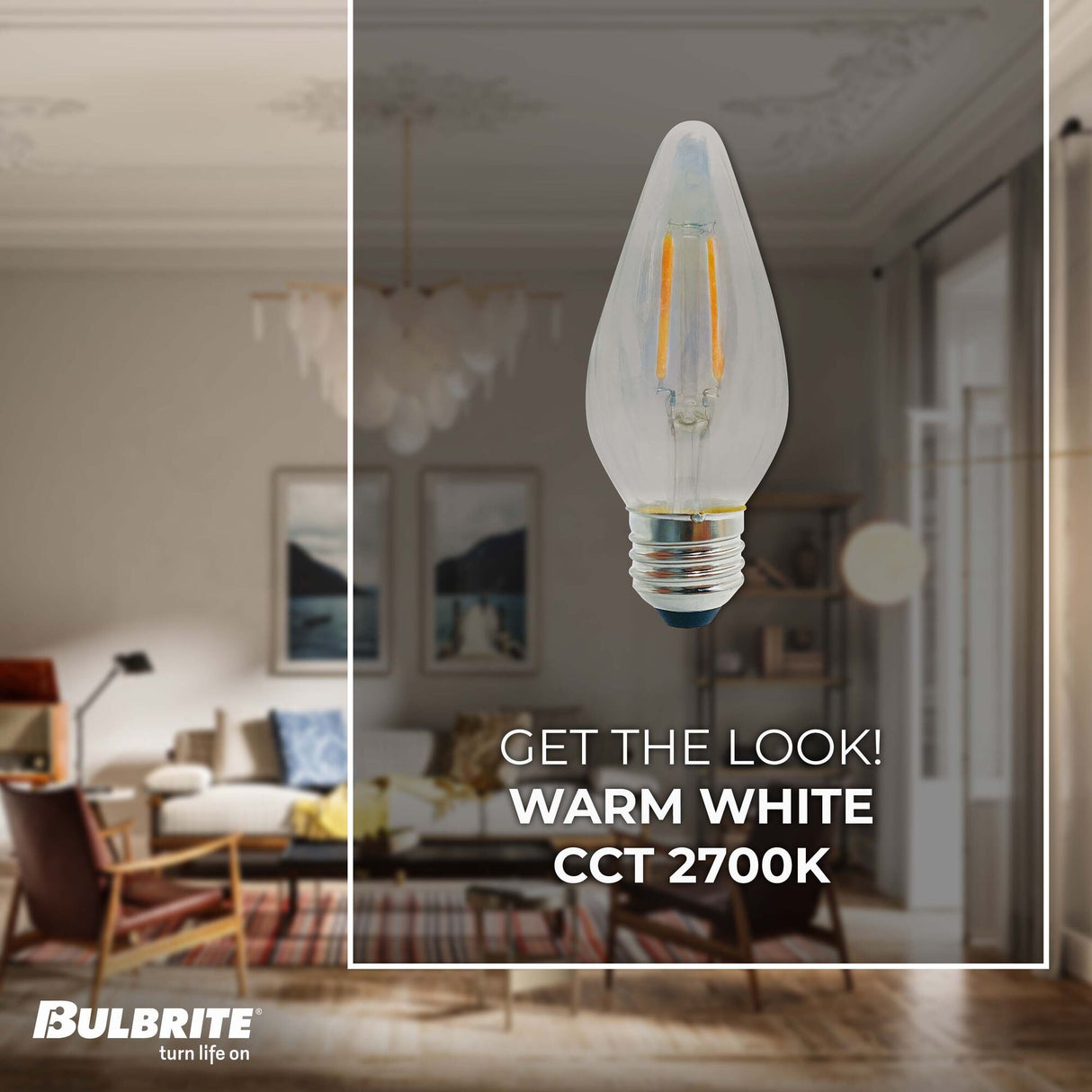 Bulbrite Fiesta 4 Watt Dimmable F15 LED Filament Light Bulb with Clear Iridescent Glass Finish and Medium (E26) Base - 2700K (Warm White Light), 320 Lumens