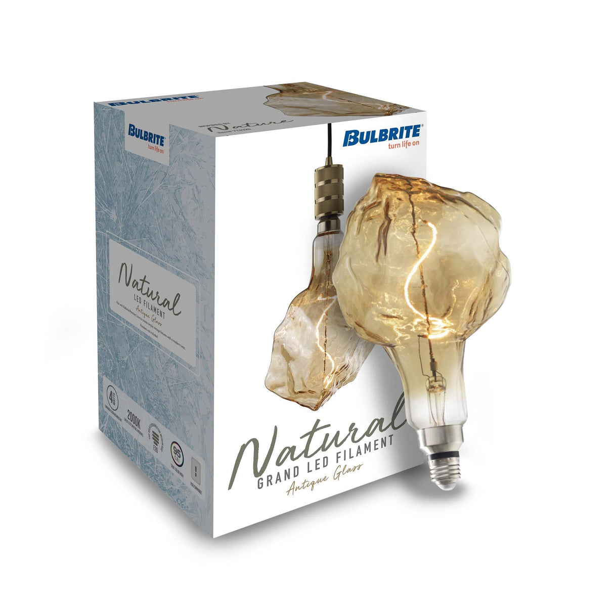 Bulbrite LED Grand Filament Nostalgic Glacier Shaped Light Bulb, 60 Watt Equivalent, Medium Base (E26),2000K, Antique