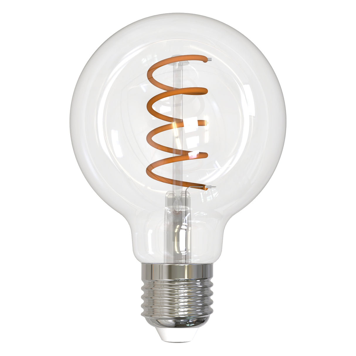 Bulbrite LED Curved Filament 4.5 Watt Dimmable Globe G25 Light Bulb with Clear finish and Medium (E26) Base - 2100K Warm Amber Light, 350 Lumens