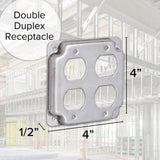 Mulberry Metal Products 11411U, 4 inch Square Double Duplex Receptacle Electrical Box Cover, Exposed Work, Galvanized Steel