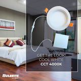 Bulbrite LED 6" Round Recessed Downlight Fixture with Metal Jbox & Baffle, 70W Equivalent, 4000K/Cool White, White Finish