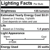 Bulbrite 25 Watt Dimmable Half Chrome G16.5 Candelabra (E12) Incandescent Bulb