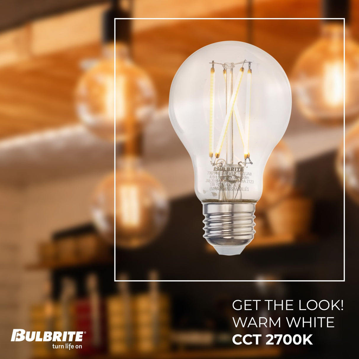 Bulbrite 776774, LED Filaments A19 Light Bulb with E26 base, Clear, 2700K, 850 Lumens