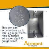 Airmont Products AP-13020 (Pack of 4) Plastic Electrical Box, Grey Outlet Box, Single Gang New Work Junction Box, Captive Nails, 20 cu. Inches, Length 3-5/8'', Width 2-1/8'', Depth 3-1/4''