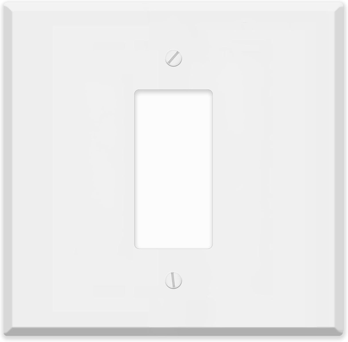 2‑Gang Oversized Decora®‑Style Wall Plate – Centered GFCI Rocker Opening – White Metal (Made in USA)