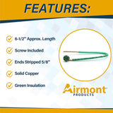 (Pack of 100) Green Ground Solid Copper Wire 6.5 Inches Long, 12 AWG, with Captive Ground Screw, Made in USA