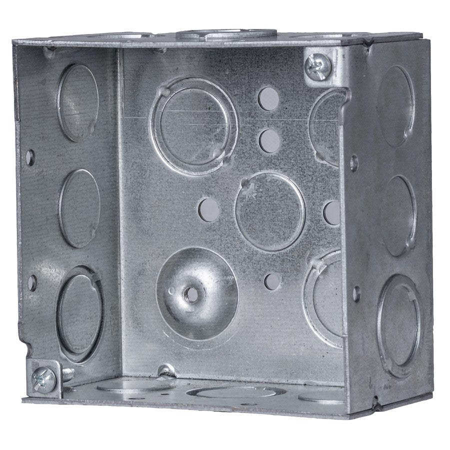 Morris Products M231W, 4" Welded Metal Electric Box 2-1/8" Deep 1/2" & 3/4" Knockouts with Raised Ground