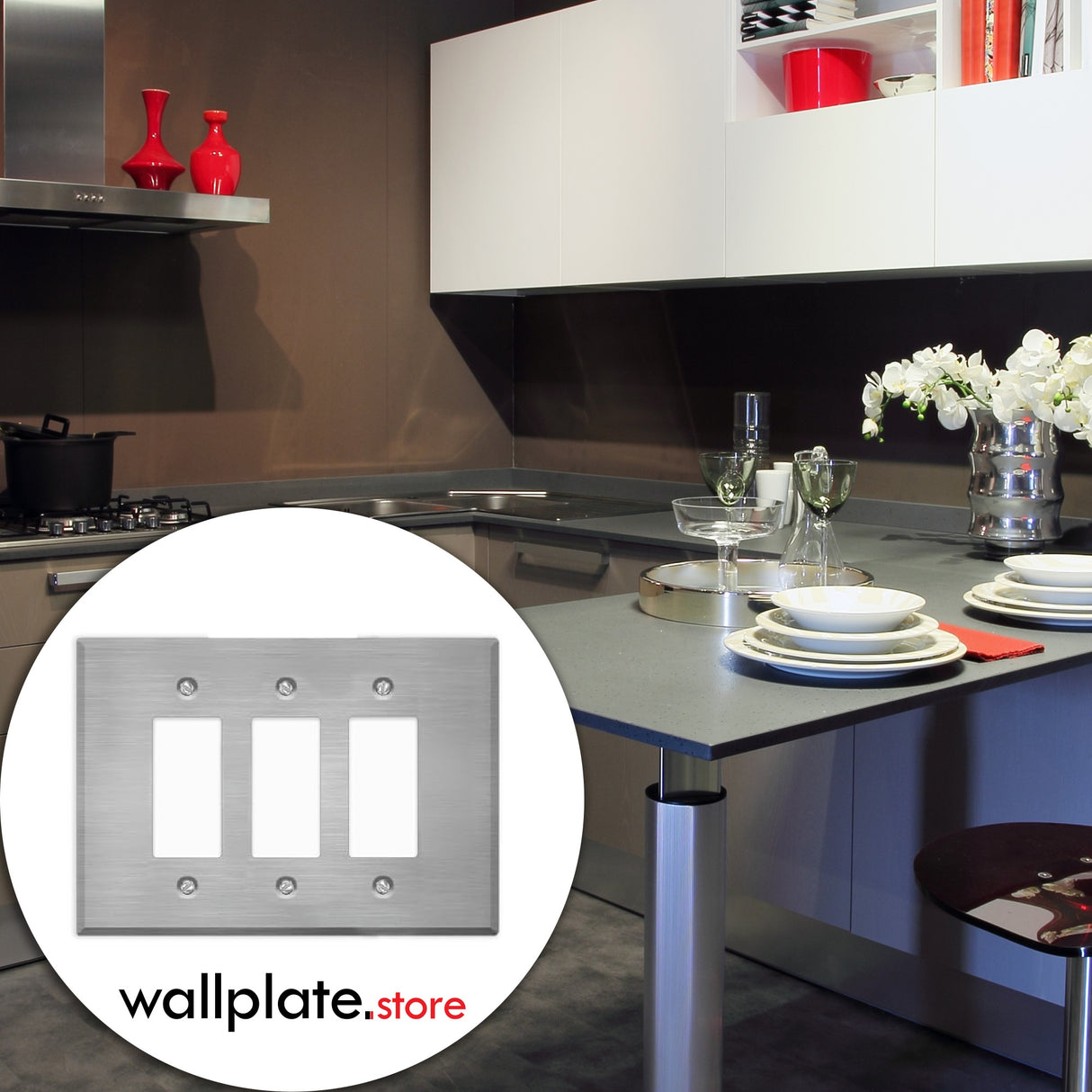 3 Gang Oversized, Rocker Switch Stainless Steel Wallplate