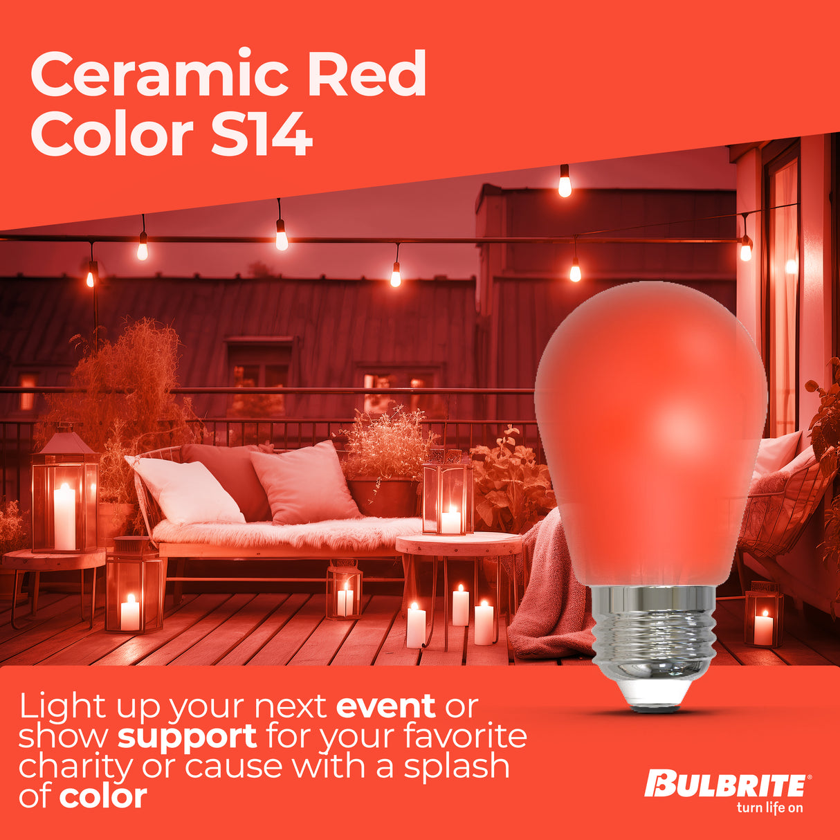 Bulbrite 776150 25-Watt Equivalent Ceramic Red Color S14 Weatherproof Outdoor E26 Medium Base 
LED Light Bulb
