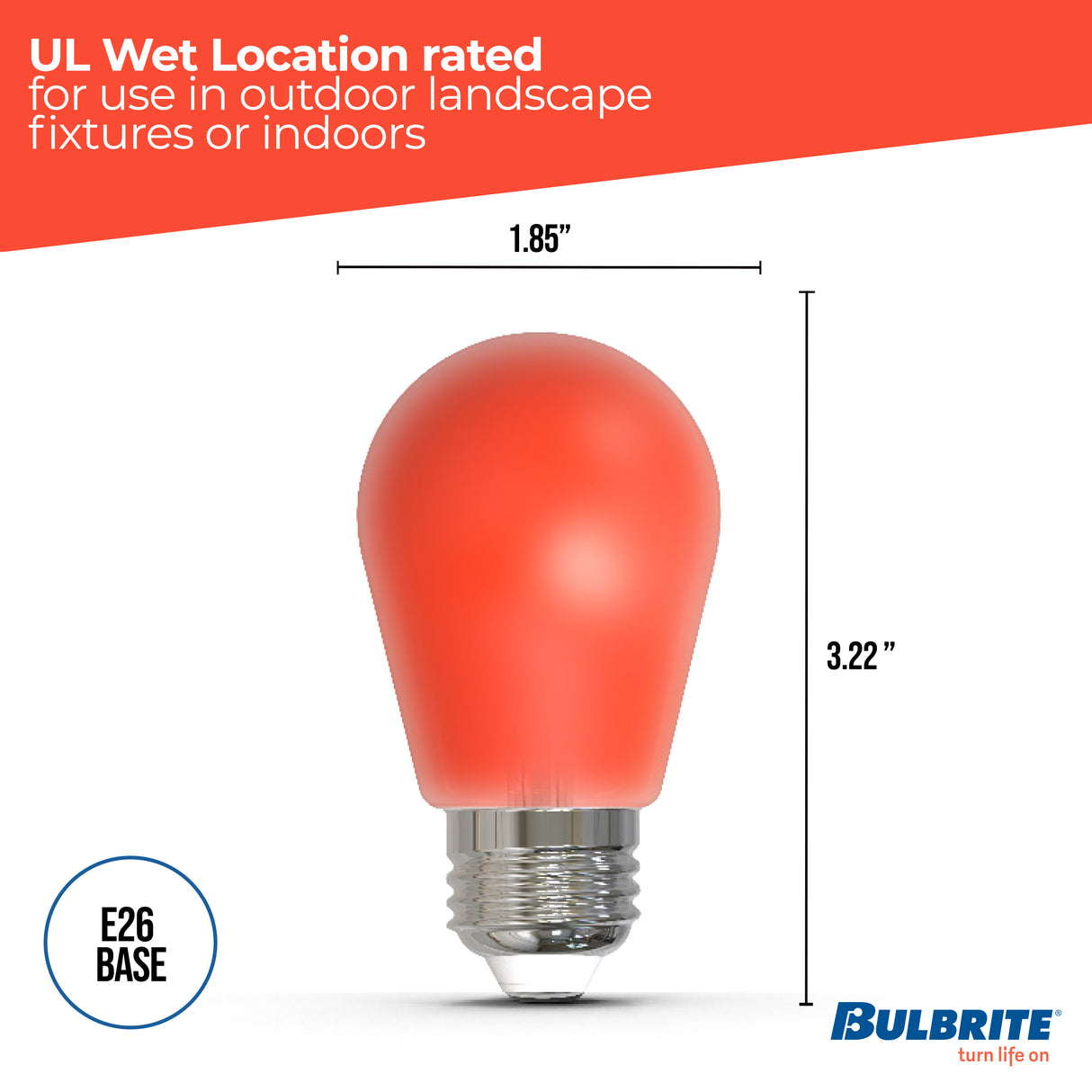 Bulbrite 776150 25-Watt Equivalent Ceramic Red Color S14 Weatherproof Outdoor E26 Medium Base 
LED Light Bulb