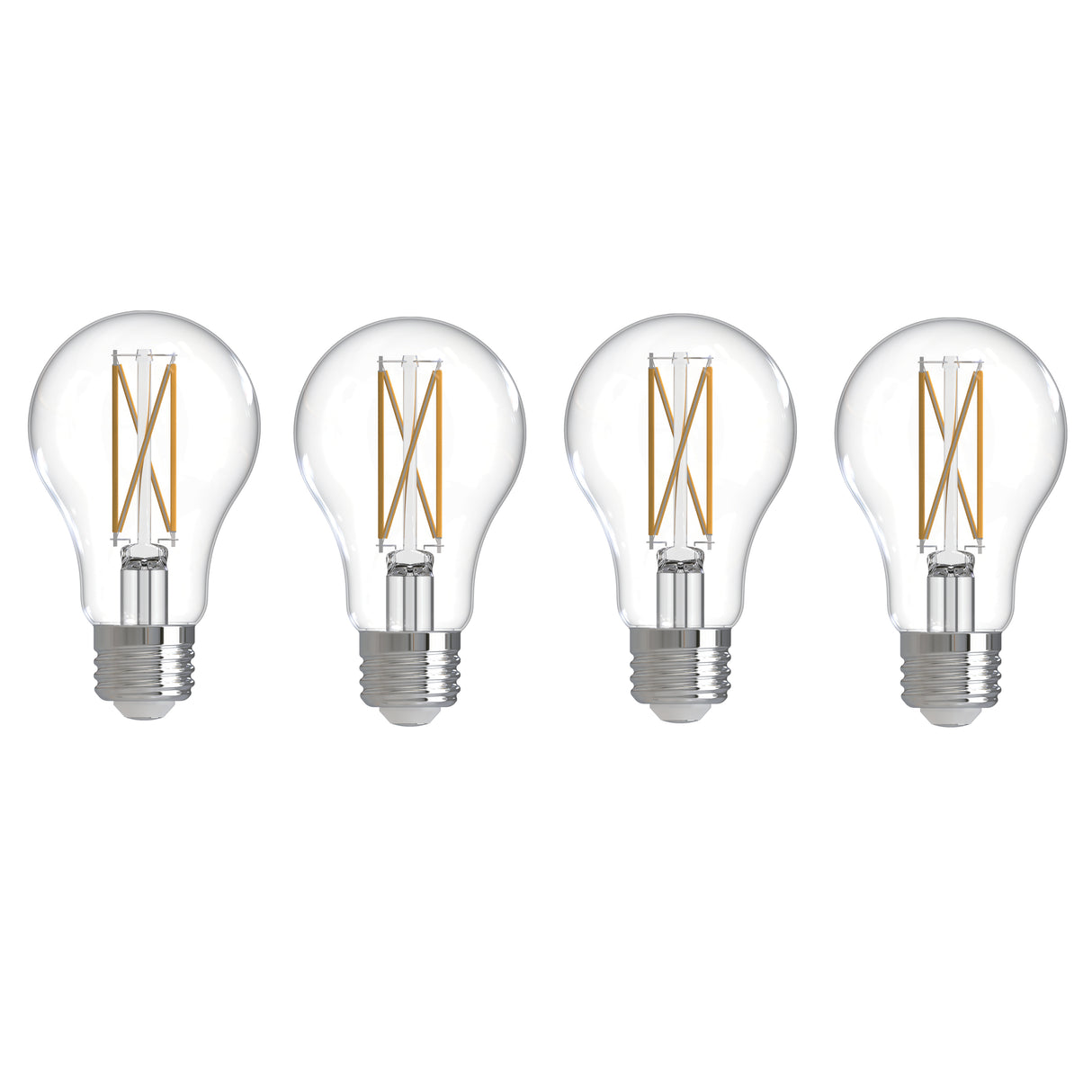 Bulbrite 776226 Bulbrite LED Filament Pack of 4, 7.6 Watt Dimmable A19 Light Bulb with Clear Finish and Medium Screw E26 Base - 2700K(Warm White Light), 800 lumens