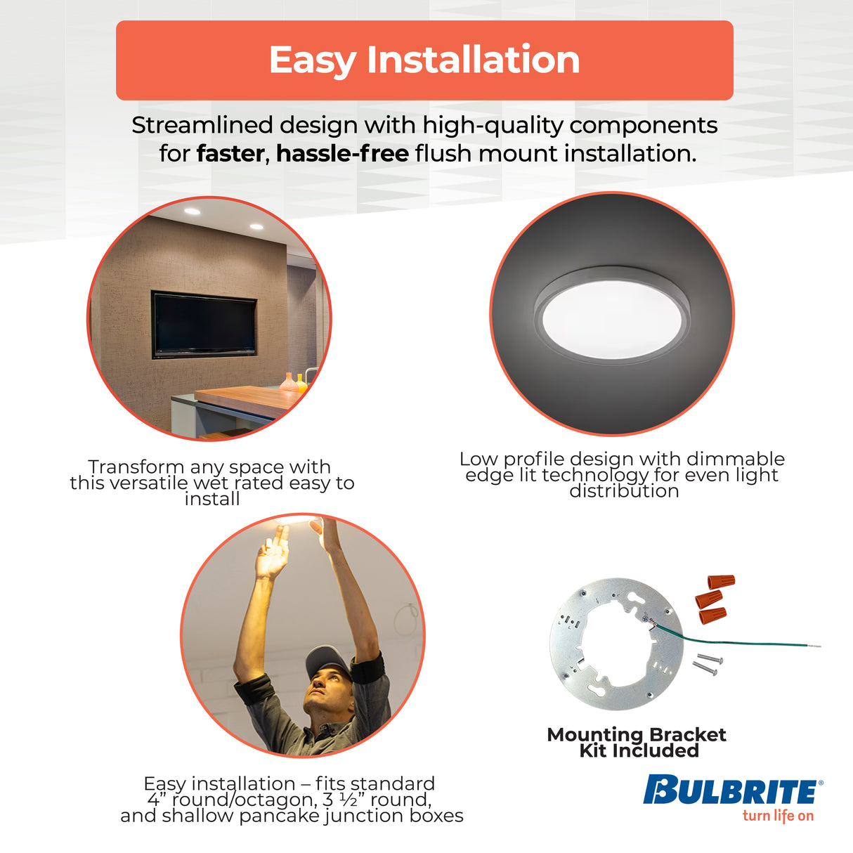 Bulbrite 773602 5 in. Round 10.3-Watt 3000K LED Flush Mount Light, 850 Lumens, Nickel