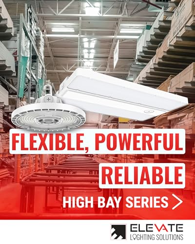 Elevate HBR-150CLS-CR-BL, 150W UFO LED High Bay Light, 23,000 Lumens, 4000K/5000K Selectable, IP65 Waterproof, Dimmable Commercial Fixture for Warehouse, Garage, Gym, Workshop, Black