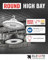 Elevate HBR-150CLS-CR-BL, 150W UFO LED High Bay Light, 23,000 Lumens, 4000K/5000K Selectable, IP65 Waterproof, Dimmable Commercial Fixture for Warehouse, Garage, Gym, Workshop, Black
