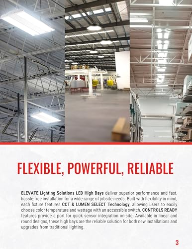 Elevate HBR-150CLS-CR-BL, 150W UFO LED High Bay Light, 23,000 Lumens, 4000K/5000K Selectable, IP65 Waterproof, Dimmable Commercial Fixture for Warehouse, Garage, Gym, Workshop, Black