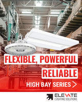 Elevate HBR-150CLS-CR-BL, 150W UFO LED High Bay Light, 23,000 Lumens, 4000K/5000K Selectable, IP65 Waterproof, Dimmable Commercial Fixture for Warehouse, Garage, Gym, Workshop, Black