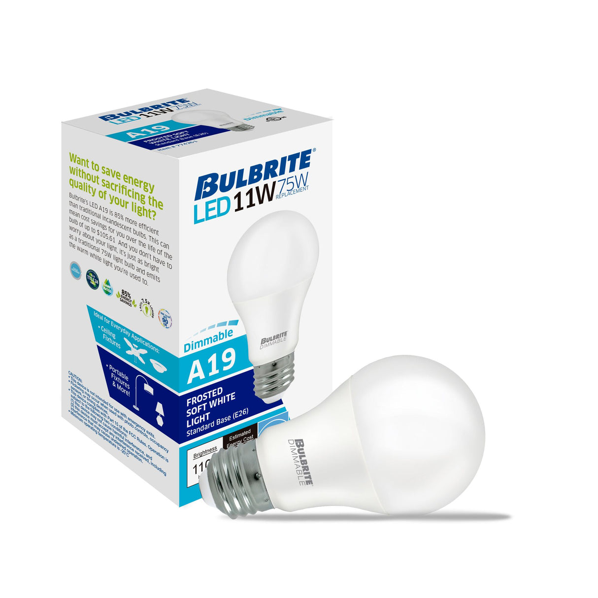 Bulbrite 11 Watt Dimmable Frost A19 LED Light Bulbs with Medium (E26) Base, 3000K Soft White Light, 1100 Lumens