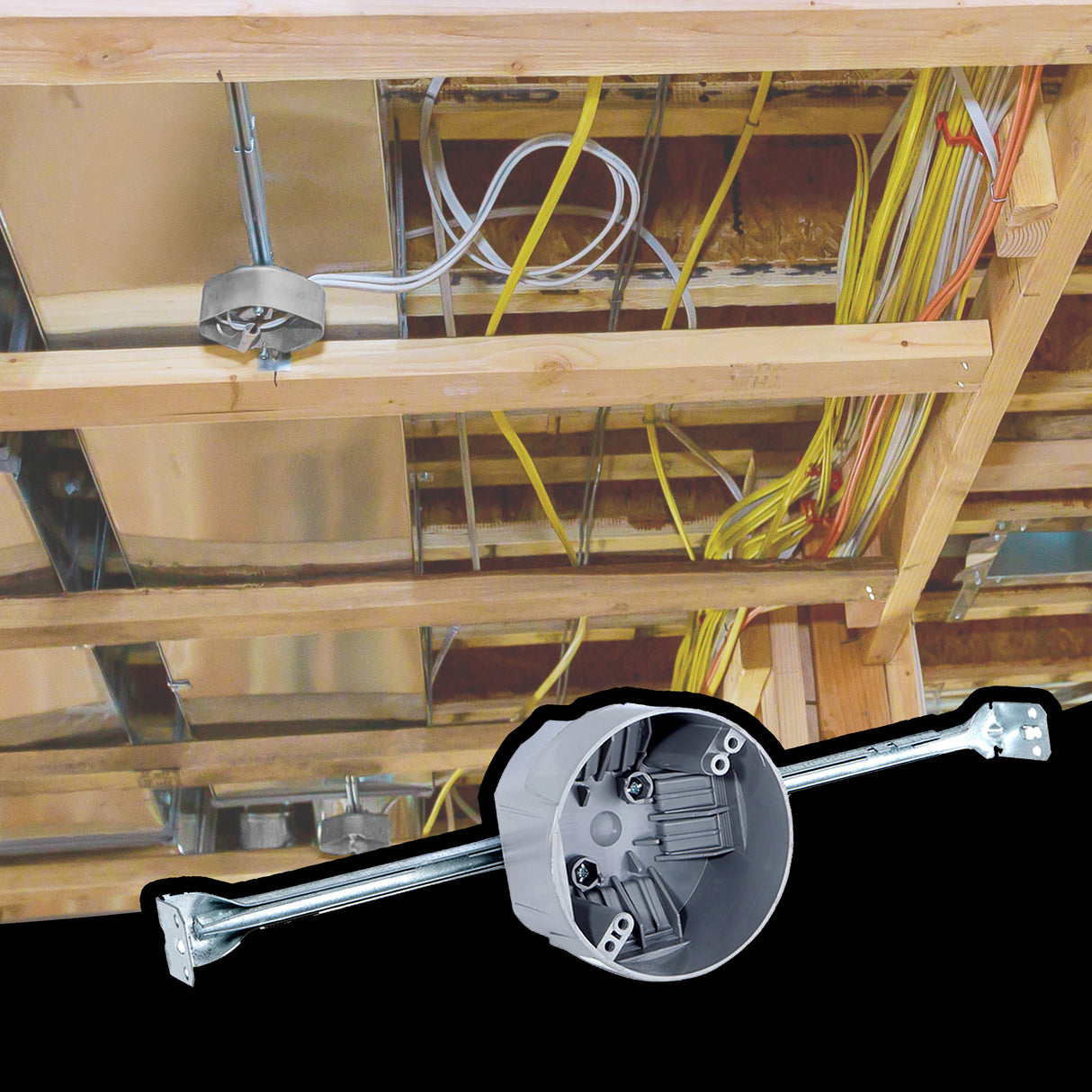 Ammo ARB525A Round Ceiling Fixture Box With Bar Hanger, 16-24"