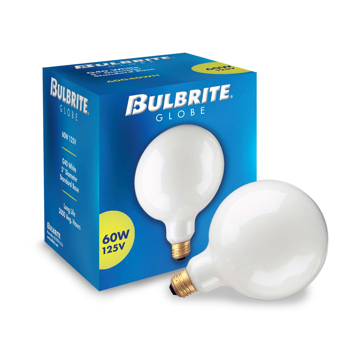 Bulbrite Incandescent G40 Medium Screw Base (E26) Light Bulb, 60 Watt, White