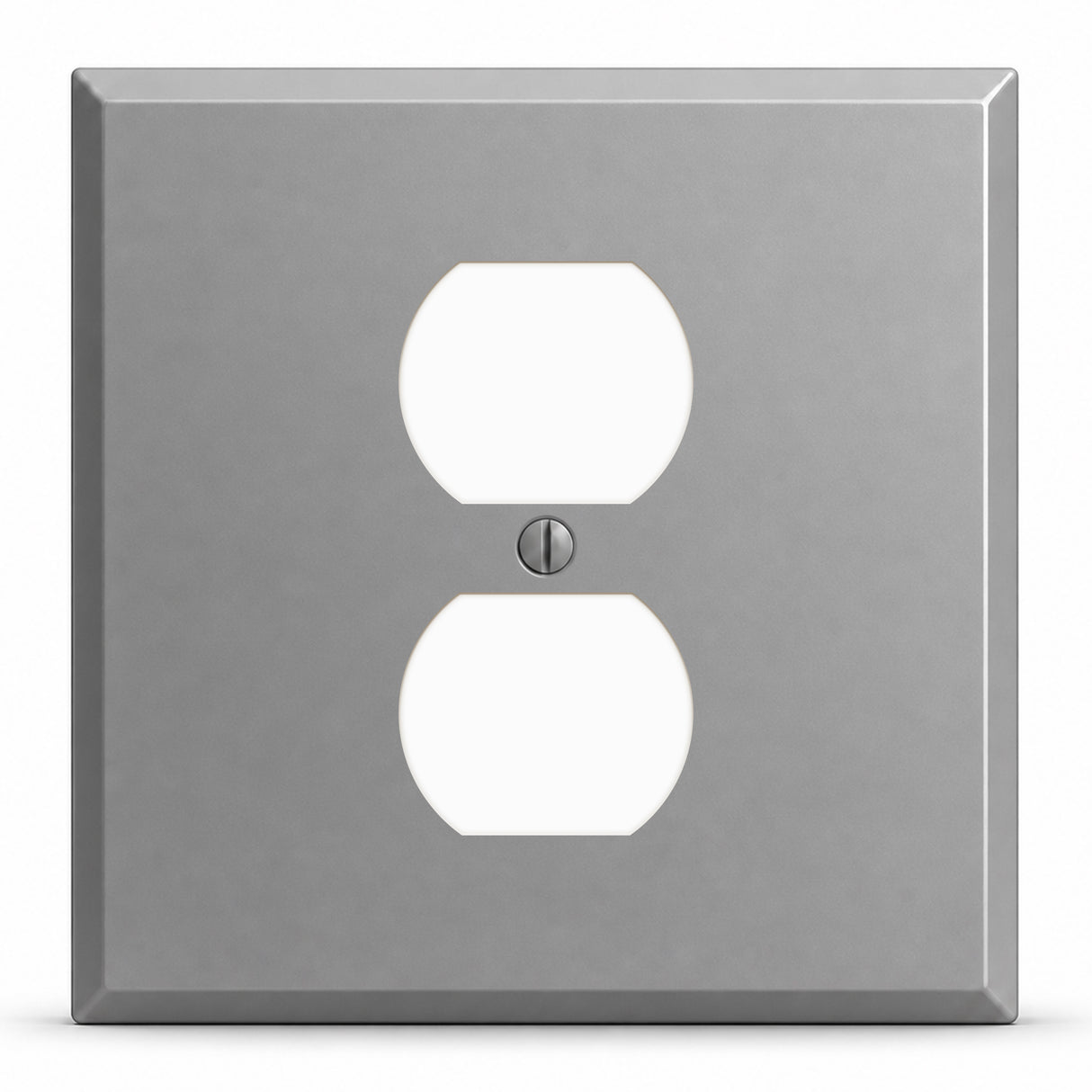 2-Gang, Standard Size, 1 Duplex Opening (Centered), Gray Semi-Gloss Finish, Painted Metal Wall Plate Outlet Cover - Made in USA