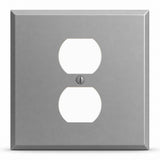 2-Gang, Standard Size, 1 Duplex Opening (Centered), Gray Semi-Gloss Finish, Painted Metal Wall Plate Outlet Cover - Made in USA