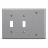 3-Gang, Standard Size, 2 Toggle Switches, 1 Blank Opening, Gray Semi-Gloss Finish, Painted Metal Wall Plate Outlet Cover - Made in USA