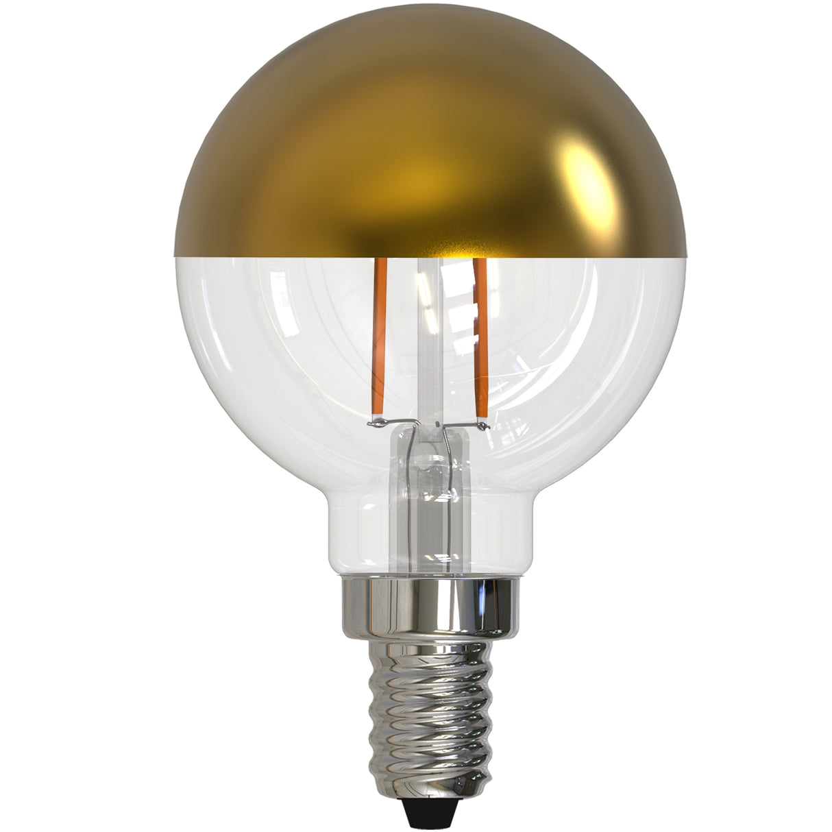 Bulbrite 776921, LED Filament 2.5 Watt Dimmable G16 Light Bulb with Half Gold Glass Finish and Candelabra (E12) Base - 2700K (Warm White Light), 200 Lumens