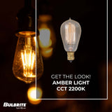 Bulbrite 25 Watt Dimmable Antique ST15 Nostalgic Thread Incandescent Light Bulbs with Candelabra (E12) Base, 2200K Amber Light