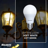 Bulbrite Dusk to Dawn 9 Watt A19 LED Light Bulb with Frosted Glass Finish and Medium (E26) Base - 3000K (Soft White Light), 800 Lumens