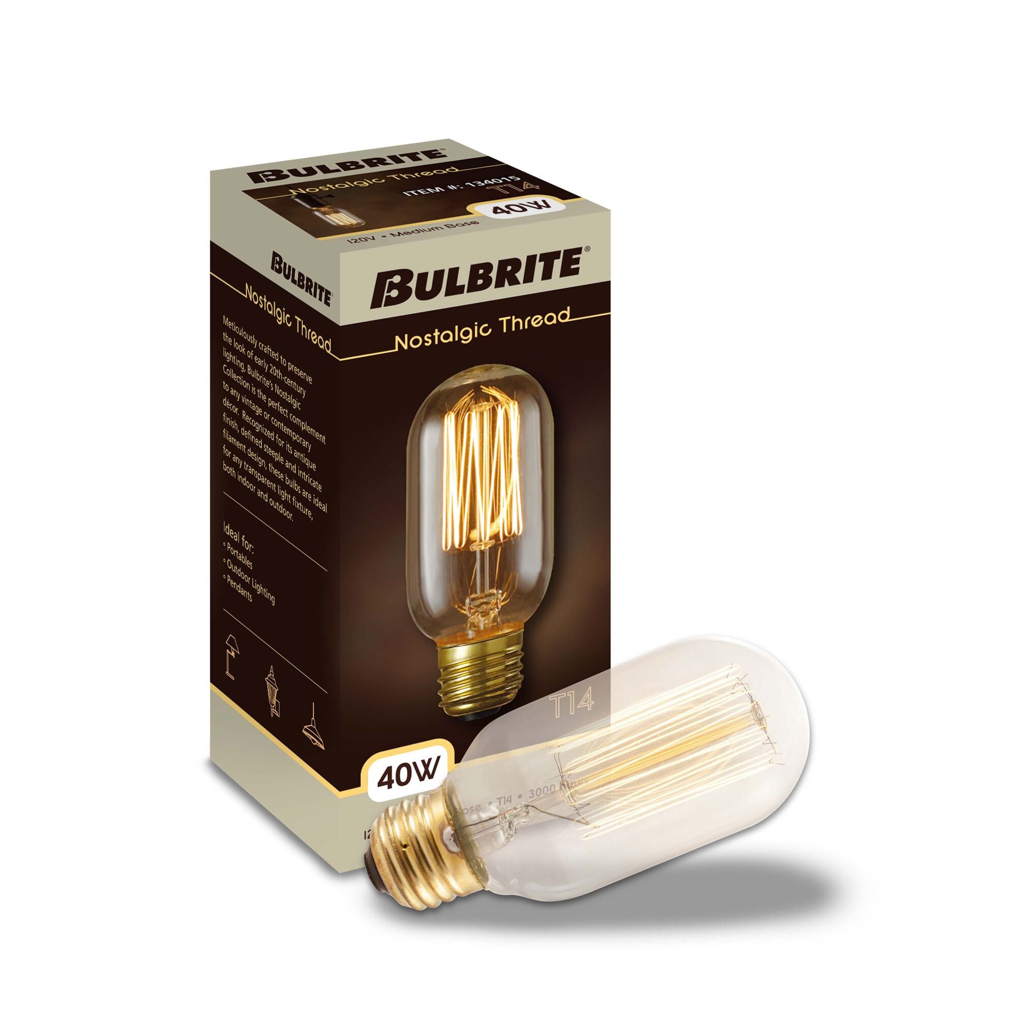 Bulbrite Incandescent 40-Watt Nostalgic Edison T14 Tubular Light Bulb - Thumbnail 4