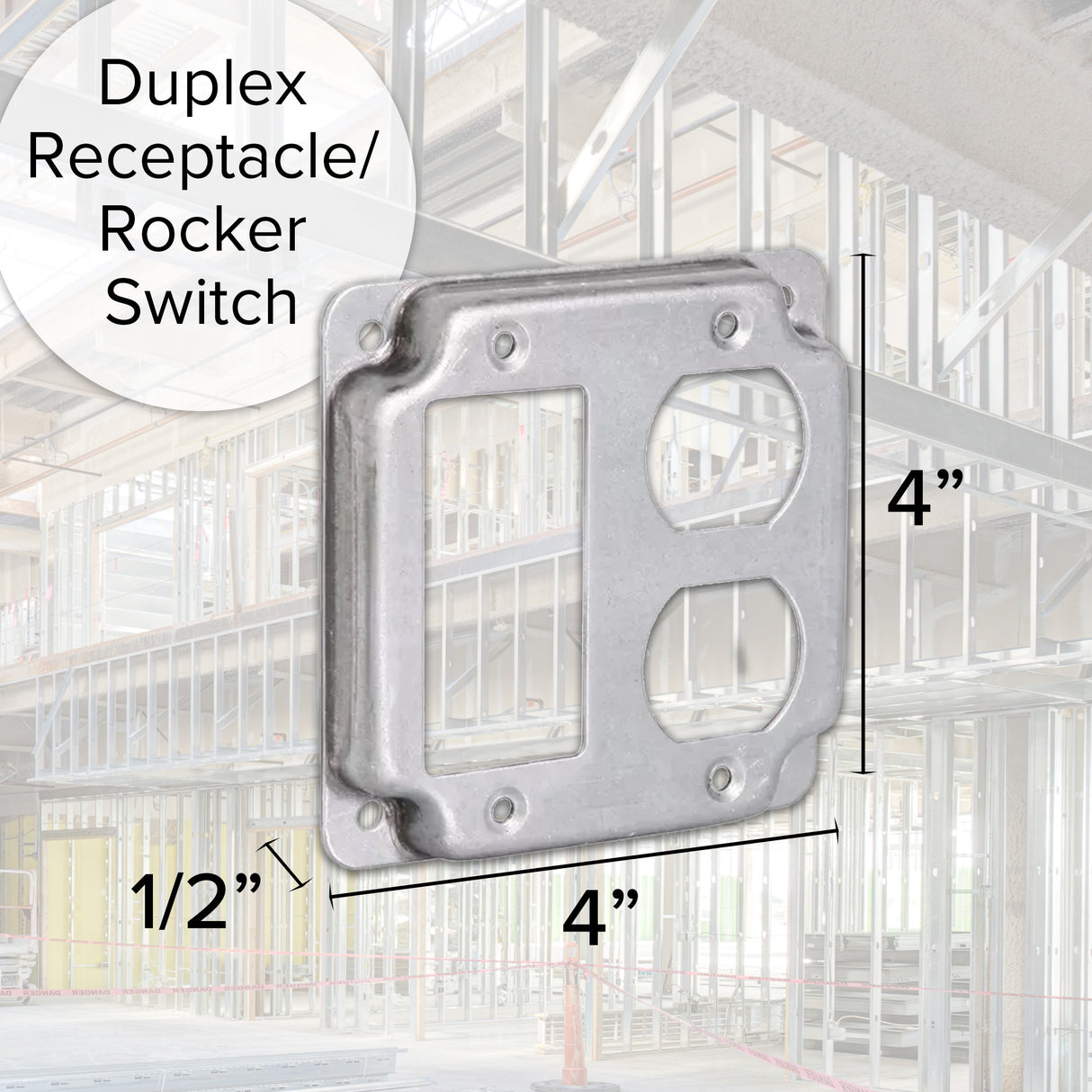 Mulberry Metal Products 11413U, 4 inch Square Galvanized Steel Toggle Switch and Duplex Receptacle Electrical Box Cover